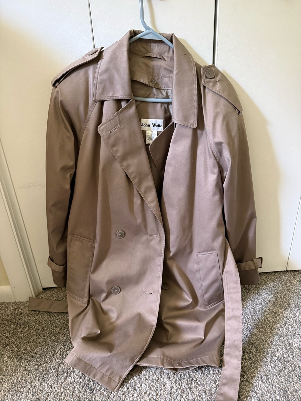 John Weliz Women's Taupe Trench Coat - Double-Breasted Classic